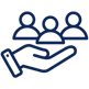 A blue icon of a hand supports a circle of diverse people