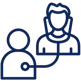 A blue icon shows two connected figures one is simplistic and round, the other detailed with hair and shoulders, connected by a stethoscope