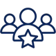 Blue Icon depicting three people with one in the front featuring a star, symbolizing executive leadership