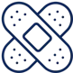 Blue crossed bandages icon with dotted texture.