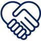 Blue icon of a handshake in the shape of a heart, symbolizing clinical leadership.