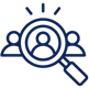 Blue icon of a magnifying glass hovering over three individuals