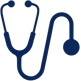 Blue silhouette of a stethoscope, featuring the earpieces, tubing, and chest piece, symbolizing physician recruiting.