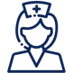 Icon of a nurse depicted in a blue outline. The figure wears a nurse's cap with a cross.