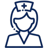 Icon of a nurse in a dark blue outline. The nurse wears a traditional hat with a cross emblem, symbolizing healthcare support