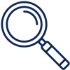 Blue icon of a magnifying glass.