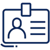 Blue icon of an ID badge.