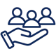 A blue icon of a hand supports a circle of diverse people