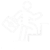White icon of a professional person climbing stairs with a briefcase.
