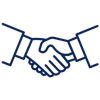 Blue handshake icon, symbolizing agreement or partnership